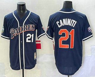 Men's San Diego Padres #21 Ken Caminiti Navy Player Number Cooperstown Cool Base Jersey