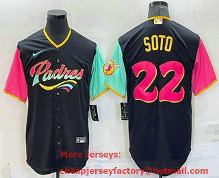 Men's San Diego Padres #22 Juan Soto Black 2022 City Connect Cool Base Stitched Jersey