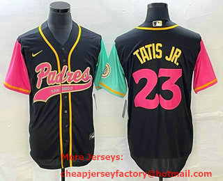 Men's San Diego Padres #23 Fernando Tatis Jr Black NEW 2023 City Connect Cool Base Stitched Jersey 01