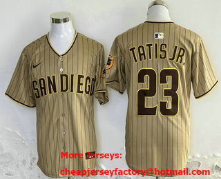 Men's San Diego Padres #23 Fernando Tatis Jr Khaki Pinstripe Limited Stitched Jersey
