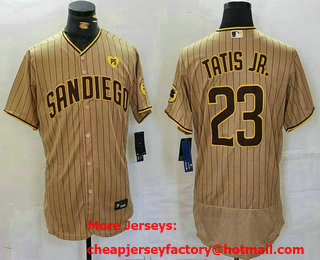 Men's San Diego Padres #23 Fernando Tatis Jr Khaki With PS Patch Stitched Flex Base Jersey