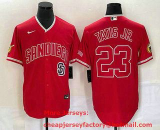 Men's San Diego Padres #23 Fernando Tatis Jr Red NEW 2023 Cool Base Stitched Jersey 02