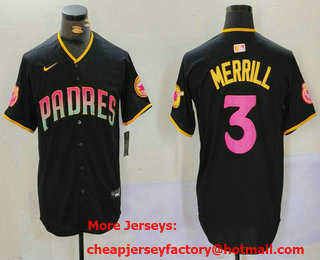 Men's San Diego Padres #3 Jackson Merrill Black Fashion Baseball Jersey