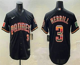 Men's San Diego Padres #3 Jackson Merrill Black Mexico Cool Base Stitched Jersey