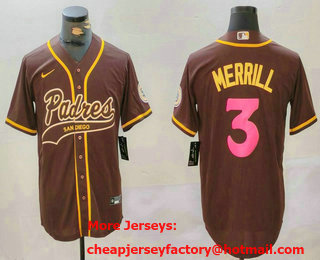Men's San Diego Padres #3 Jackson Merrill Brown Cool Base Stitched Baseball Jersey