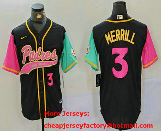 Men's San Diego Padres #3 Jackson Merrill Number Black NEW 2023 City Connect Cool Base Stitched Jersey