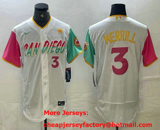 Men's San Diego Padres #3 Jackson Merrill Number White Heart Patch 2024 City Connect Flex Base Stitched Jersey
