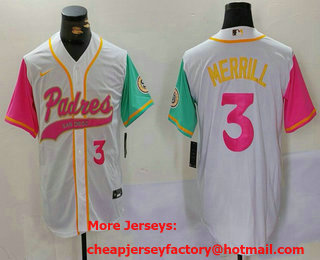 Men's San Diego Padres #3 Jackson Merrill Number White NEW 2023 City Connect Cool Base Stitched Jersey
