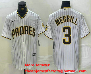 Men's San Diego Padres #3 Jackson Merrill White Cool Base Stitched Baseball Jersey