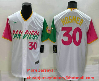 Men's San Diego Padres #30 Eric Hosmer White Number 2022 City Connect Cool Base Stitched Jersey