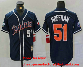 Men's San Diego Padres #51 Trevor Hoffman Navy Player Number Cooperstown Cool Base Jersey