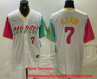 Men's San Diego Padres #7 Ha Seong Kim Number White 2023 City Connect Cool Base Stitched Jersey