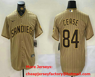 Men's San Diego Padres #84 Dylan Cease Khaki Team Logo Stitched Cool Base Nike Jersey