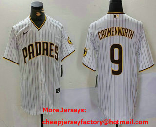 Men's San Diego Padres #9 Jake Cronenworth White Team Logo Stitched MLB Cool Base Nike Jersey