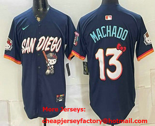 Men's San Diego Padres X Hello Kitty #13 Manny Machado Navy 2026 City Connect Stadium Jersey