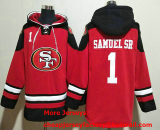 Men's San Francisco 49ers #1 Deebo Samuel Sr Red Ageless Must Have Lace Up Pullover Hoodie