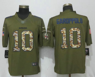 Men's San Francisco 49ers #10 Jimmy Garoppolo Green Salute To Service Stitched NFL Nike Limited Jersey
