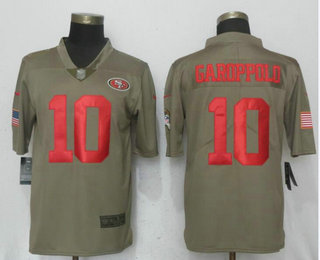 Men's San Francisco 49ers #10 Jimmy Garoppolo Olive 2017 Salute To Service Stitched NFL Nike Limited Jersey