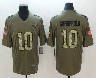 Men's San Francisco 49ers #10 Jimmy Garoppolo Olive With Camo 2017 Salute To Service Stitched NFL Nike Limited Jersey