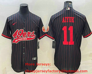 Men's San Francisco 49ers #11 Brandon Aiyuk Black Pinstripe With Patch Cool Base Stitched Baseball Jersey