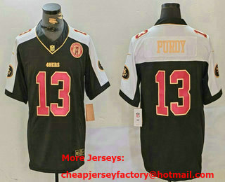 Men's San Francisco 49ers #13 Brock Purdy Balck Golden FUSE Team Patch Vapor Limited Stitched Jersey