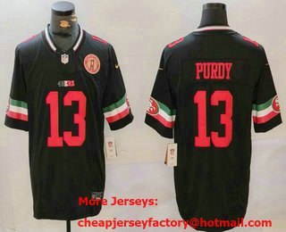 Men's San Francisco 49ers #13 Brock Purdy Black FUSE Mexico With Gate Bridge Patch Vapor Limited Stitched Jersey