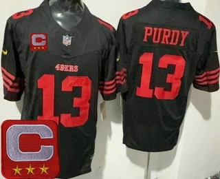 Men's San Francisco 49ers #13 Brock Purdy Limited Black 2025 Captain Patch FUSE Vapor Jersey