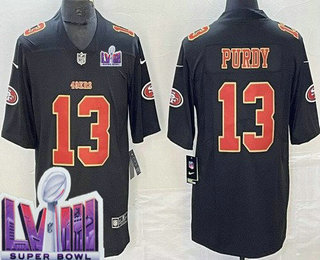 Men's San Francisco 49ers #13 Brock Purdy Limited Black Fashion LVIII Super Bowl Vapor Jersey