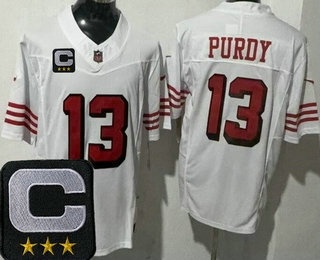 Men's San Francisco 49ers #13 Brock Purdy Limited White Alternate 2025 Captain Patch FUSE Vapor Jersey