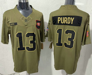 Men's San Francisco 49ers #13 Brock Purdy Olive 2025 FUSE Salute to Service Limited Jersey
