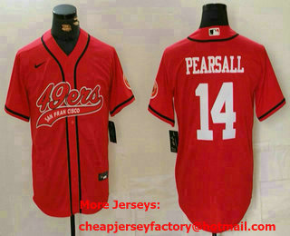 Men's San Francisco 49ers #14 Ricky Pearsall Red With Patch Cool Base Stitched Baseball Jersey
