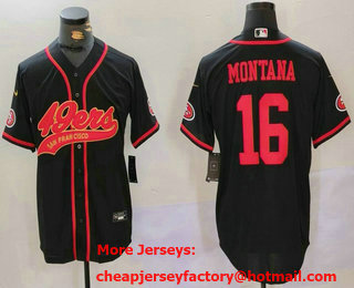 Men's San Francisco 49ers #16 Joe Montana Black With Patch Cool Base Stitched Baseball Jersey