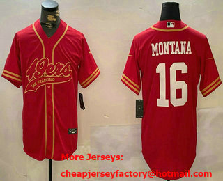 Men's San Francisco 49ers #16 Joe Montana Red 2024 Cool Base Stitched Baseball Jersey