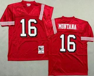 Men's San Francisco 49ers #16 Joe Montana Red Alternate 1989 Throwback Jersey