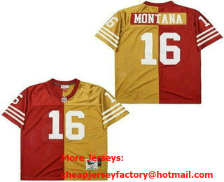 Men's San Francisco 49ers #16 Joe Montana Red Gold Split 1990 Throwback Jersey