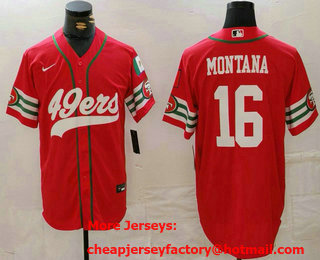 Men's San Francisco 49ers #16 Joe Montana Red Mexico Cool Base Stitched Baseball Jersey