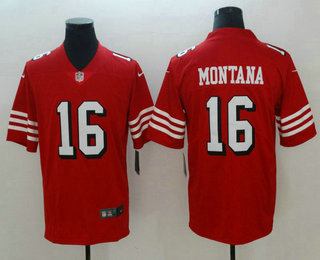 Men's San Francisco 49ers #16 Joe Montana Red New 2018 Color Rush Vapor Untouchable Limited Jersey