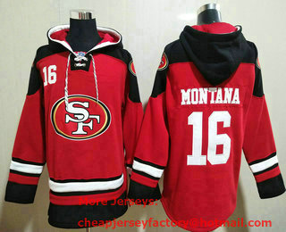 Men's San Francisco 49ers #16 Joe Montana Red Team Color 2014 NFL Hoodie