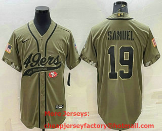 Men's San Francisco 49ers #19 Deebo Samuel 2022 Olive Salute to Service Cool Base Stitched Baseball Jersey