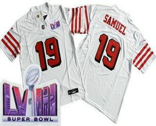 Men's San Francisco 49ers #19 Deebo Samuel Limited White Throwback FUSE LVIII Super Bowl Vapor Jersey