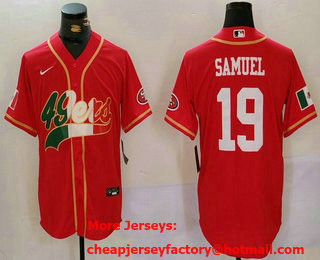 Men's San Francisco 49ers #19 Deebo Samuel Red With Patch Cool Base Stitched Baseball Jersey