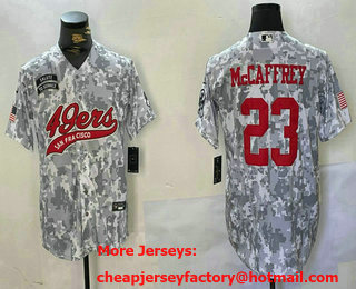Men's San Francisco 49ers #23 Christian McCaffrey Arctic Camo 2024 Salute to Service Stitched Baseball Jersey