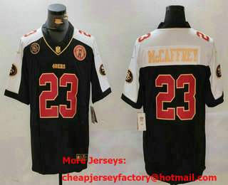 Men's San Francisco 49ers #23 Christian McCaffrey Balck Golden FUSE Gate Bridge Patch Vapor Limited Stitched Jersey