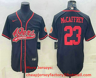 Men's San Francisco 49ers #23 Christian McCaffrey Black With Patch Cool Base Stitched Baseball Jersey