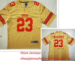 Men's San Francisco 49ers #23 Christian McCaffrey Gold NEW 2022 Inverted Legend Stitched NFL Nike Limited Jersey