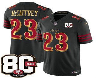 Men's San Francisco 49ers #23 Christian McCaffrey Limited Black 80th Anniversary Rivalries FUSE Vapor Jersey