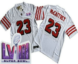 Men's San Francisco 49ers #23 Christian McCaffrey White Throwback FUSE LVIII Super Bowl Vapor Jersey