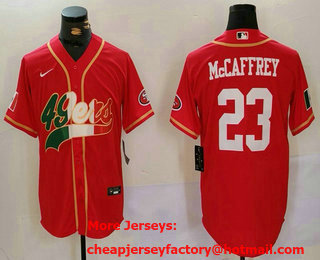 Men's San Francisco 49ers #23 Christian McCaffrey Red With Patch Cool Base Stitched Baseball Jersey