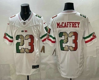 Men's San Francisco 49ers #23 Christian McCaffrey White 2025 FUSE Mexico Vapor Limited Stitched Jersey
