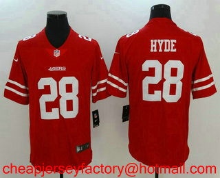 Men's San Francisco 49ers #28 Carlos Hyde Red 2017 Vapor Untouchable Stitched NFL Nike Limited Jersey
